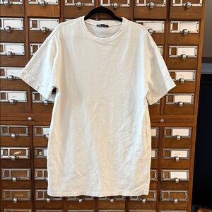 Zara White T-Shirt Dress Distressed Edge Sleeve Size Large